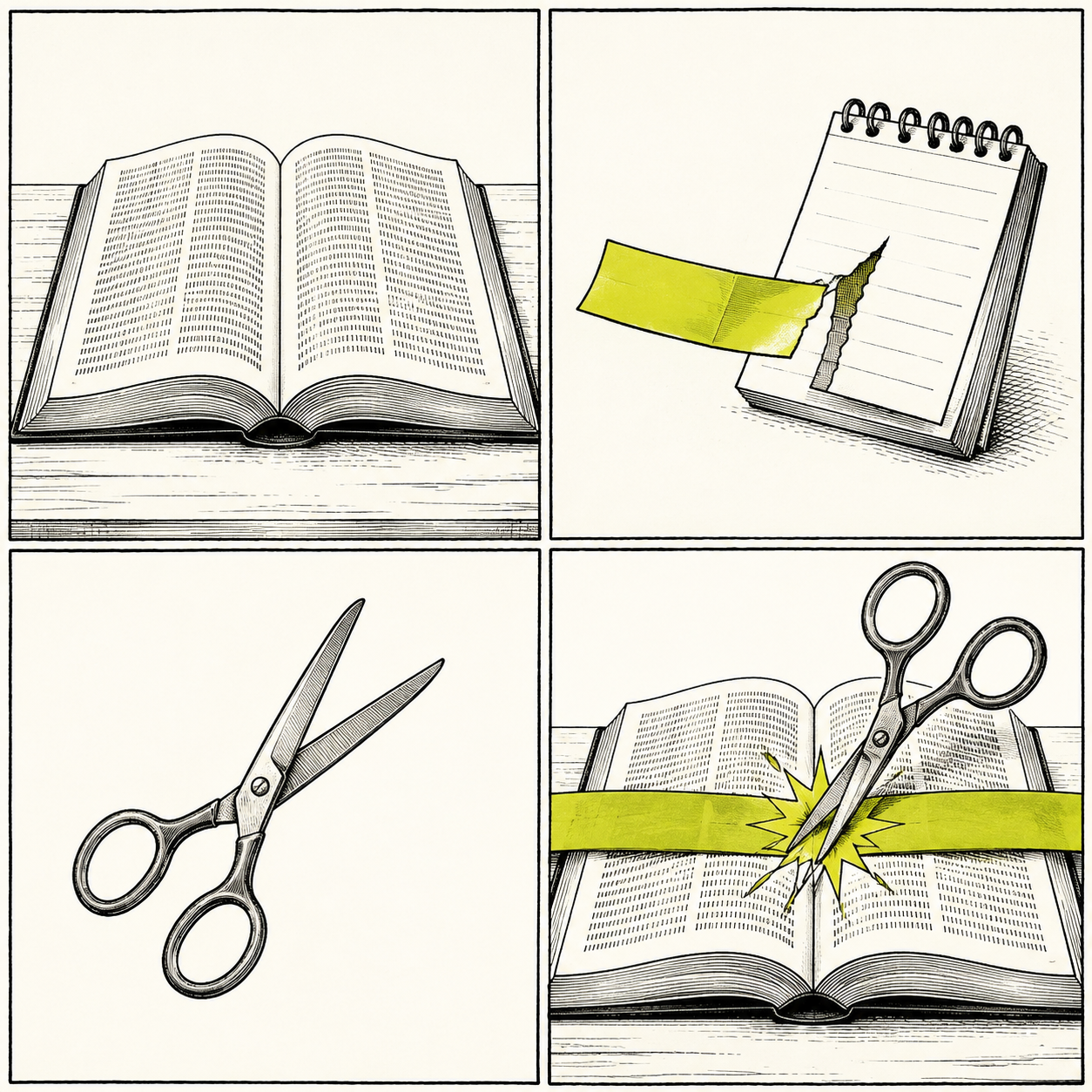 El libro (ADN), la nota guía (~20 letras), las tijeras (Cas9): el corte.